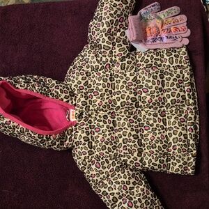 Healthtex 12m Girl Kids Pink and Leopard Print Jacket With Gloves